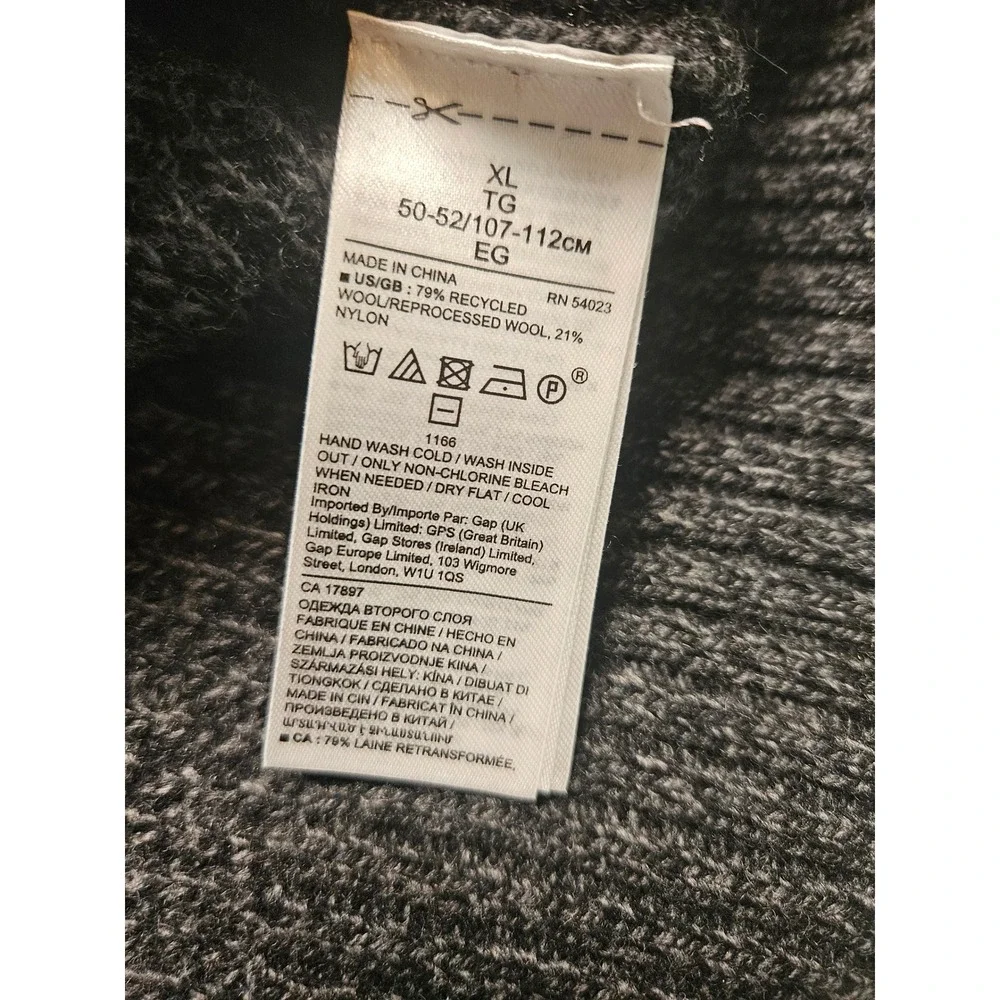 Banana Republic Mens XL Italian Yarn Wool‎ Ribbed Crewneck Sweater Gray Chunky